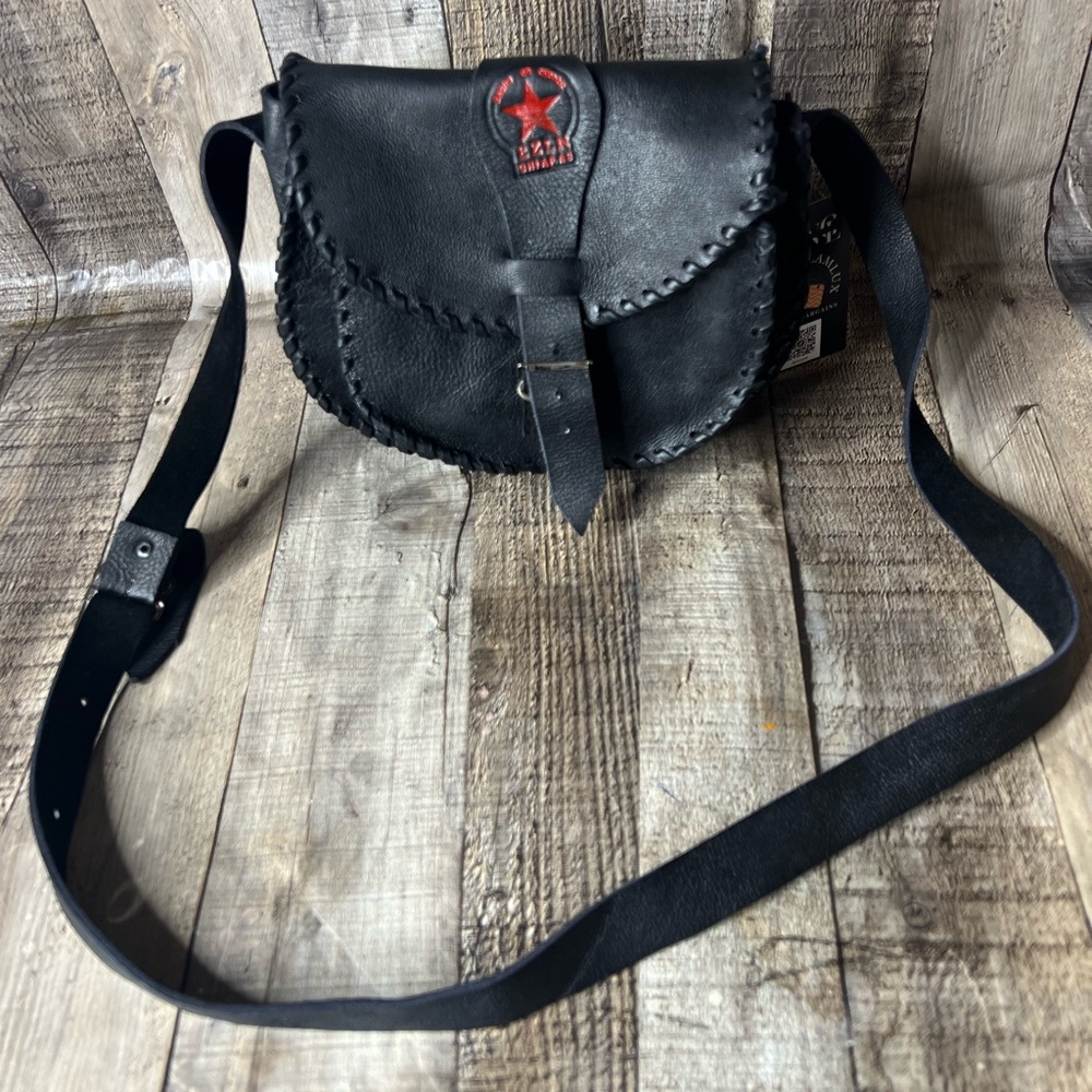 EZLN Chiapas Black Leather Crossbody Shoulder Bag